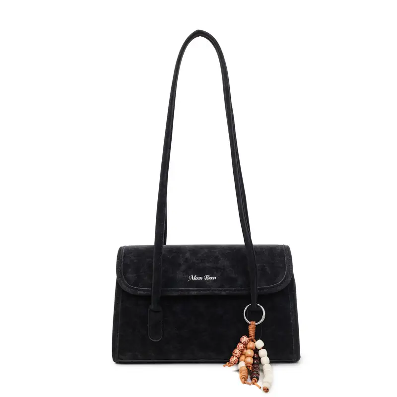 Cream Korean Style Women's Shoulder Bag with Pearl Charm - Image 2