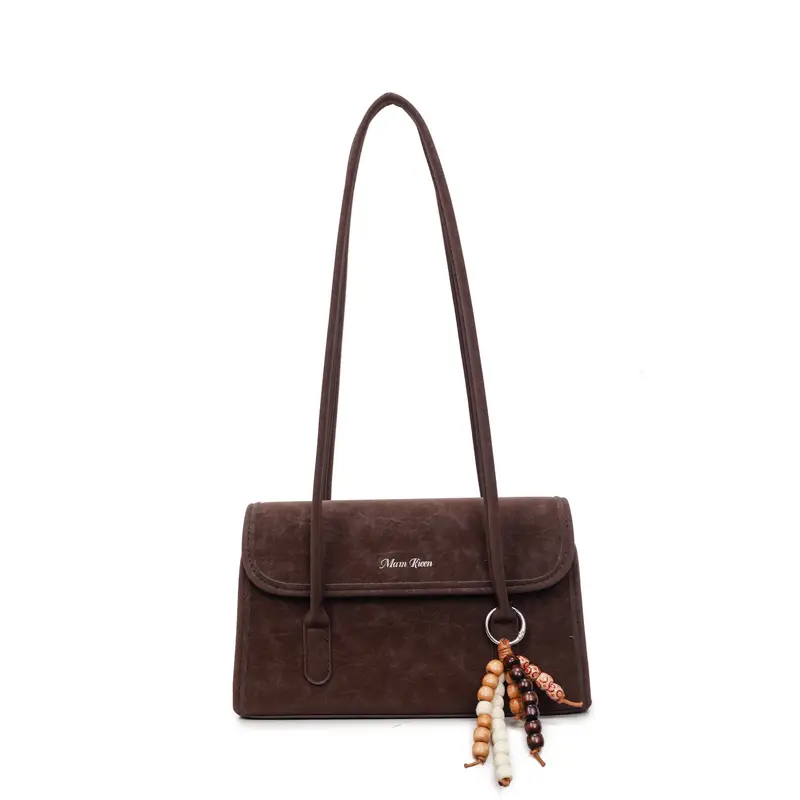 Cream Korean Style Women's Shoulder Bag with Pearl Charm - Image 4