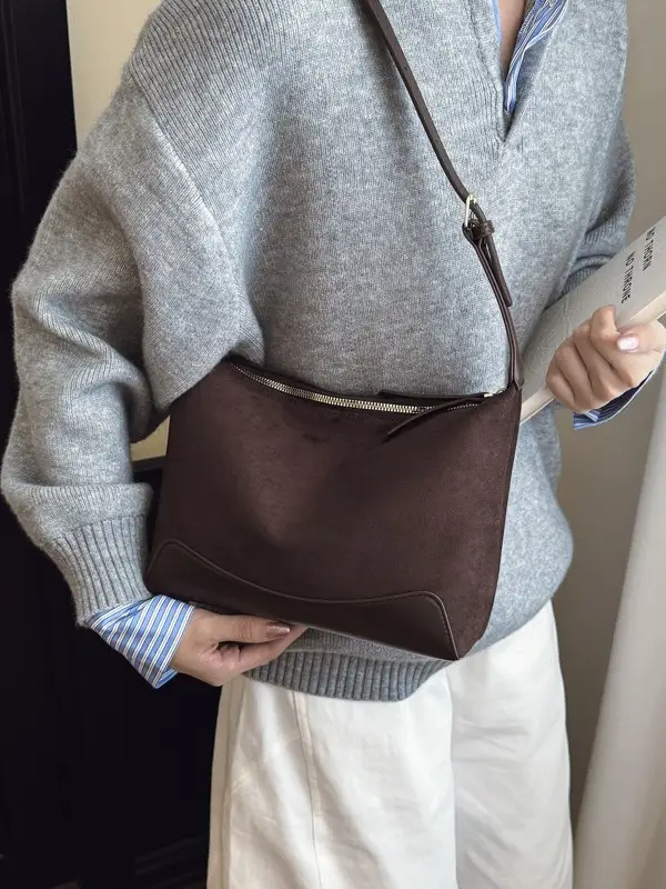 Women's Suede Crossbody Bag Brown High-End Commuter