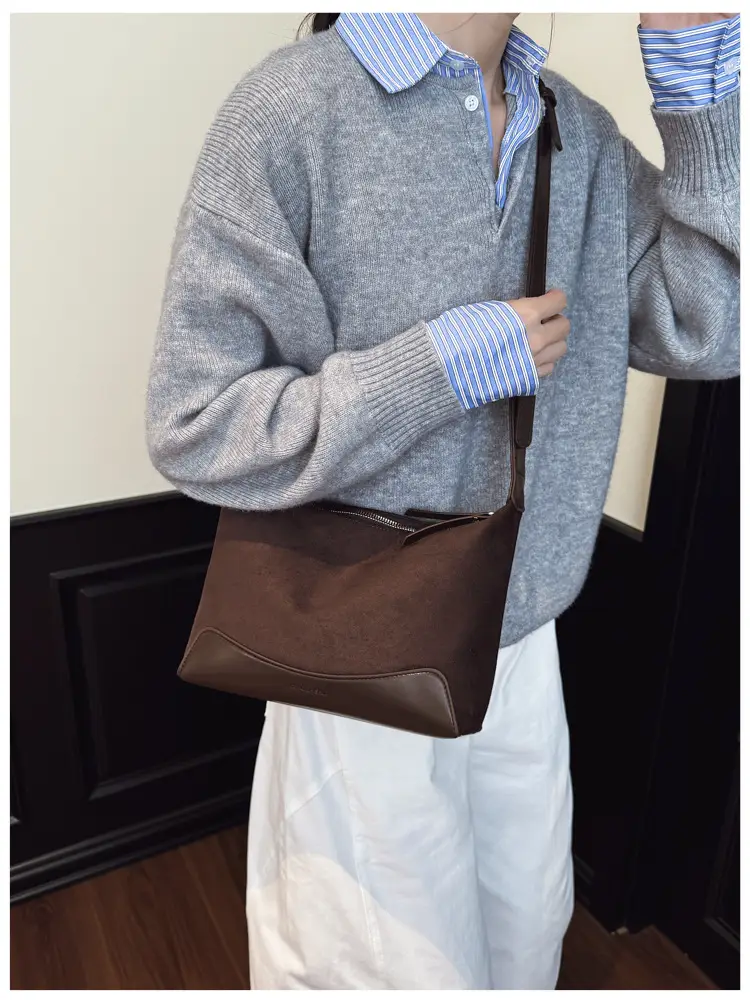 Women's Suede Crossbody Bag Brown High-End Commuter — feature 12