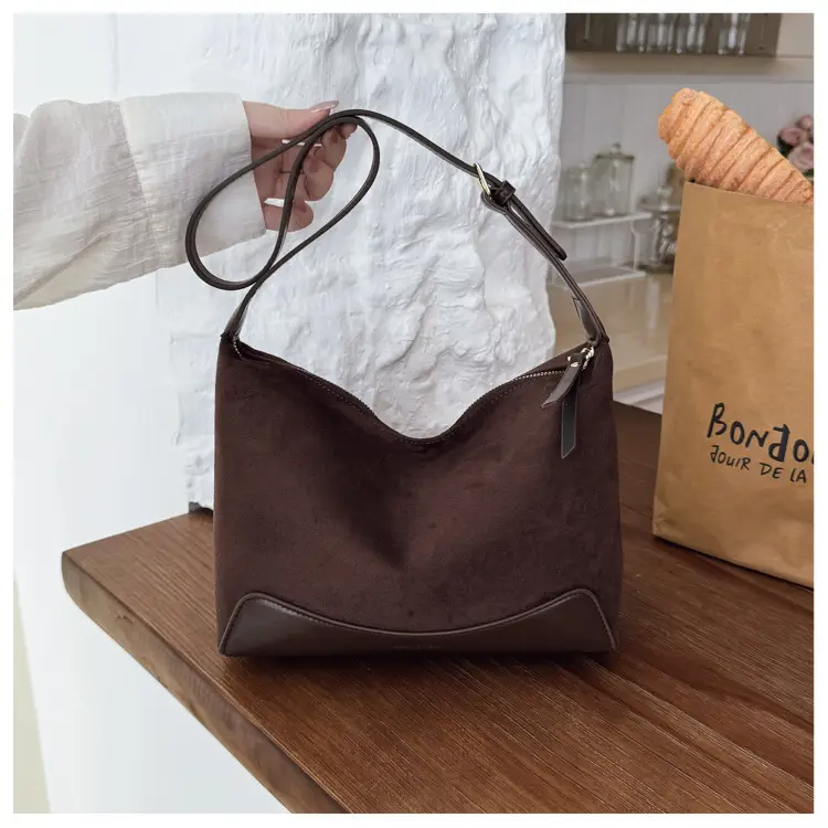Women's Suede Crossbody Bag Brown High-End Commuter — feature 17