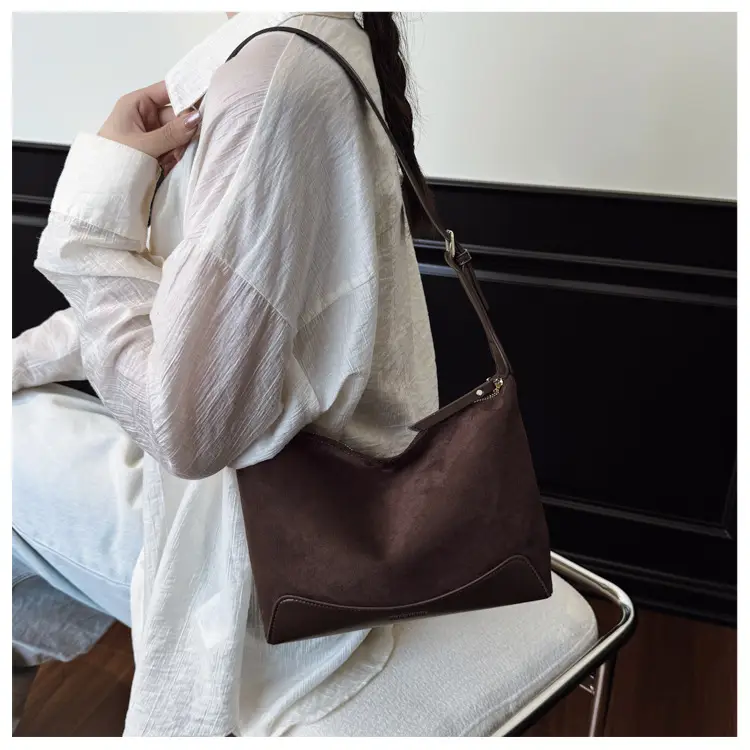Women's Suede Crossbody Bag Brown High-End Commuter — feature 18