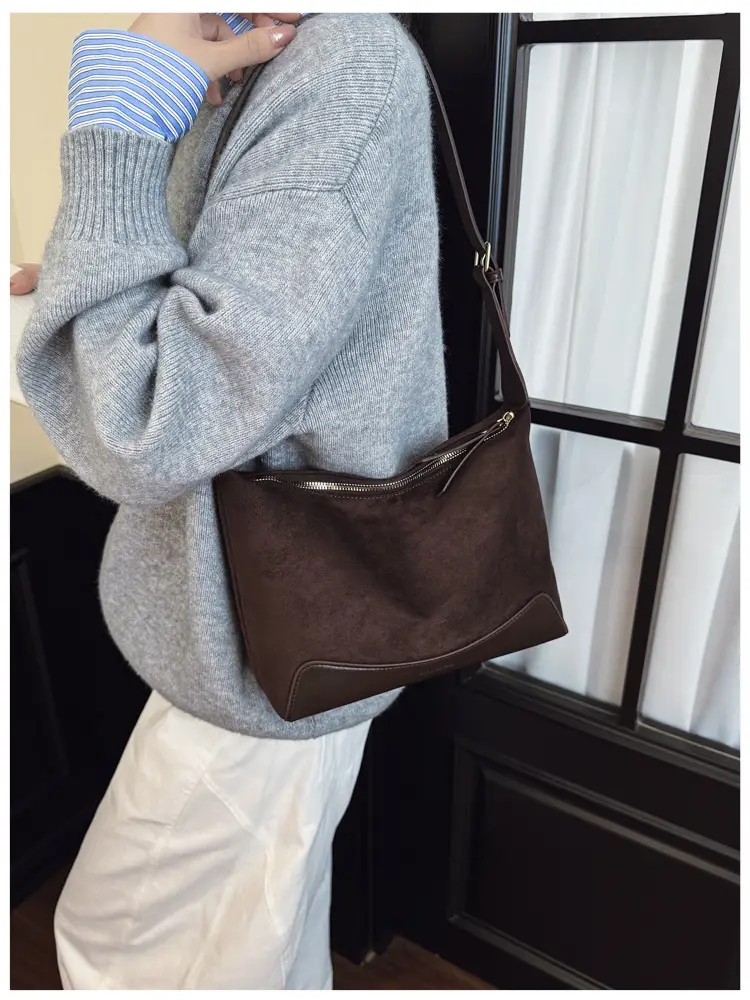 Women's Suede Crossbody Bag Brown High-End Commuter — feature 8