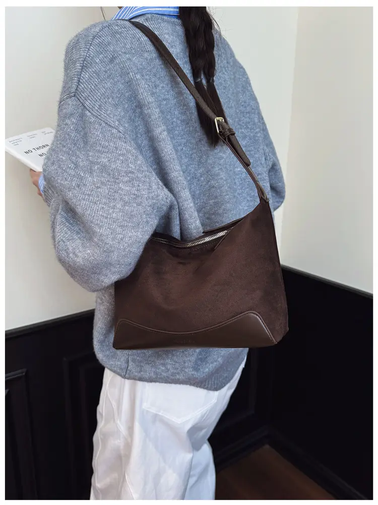Women's Suede Crossbody Bag Brown High-End Commuter — feature 9
