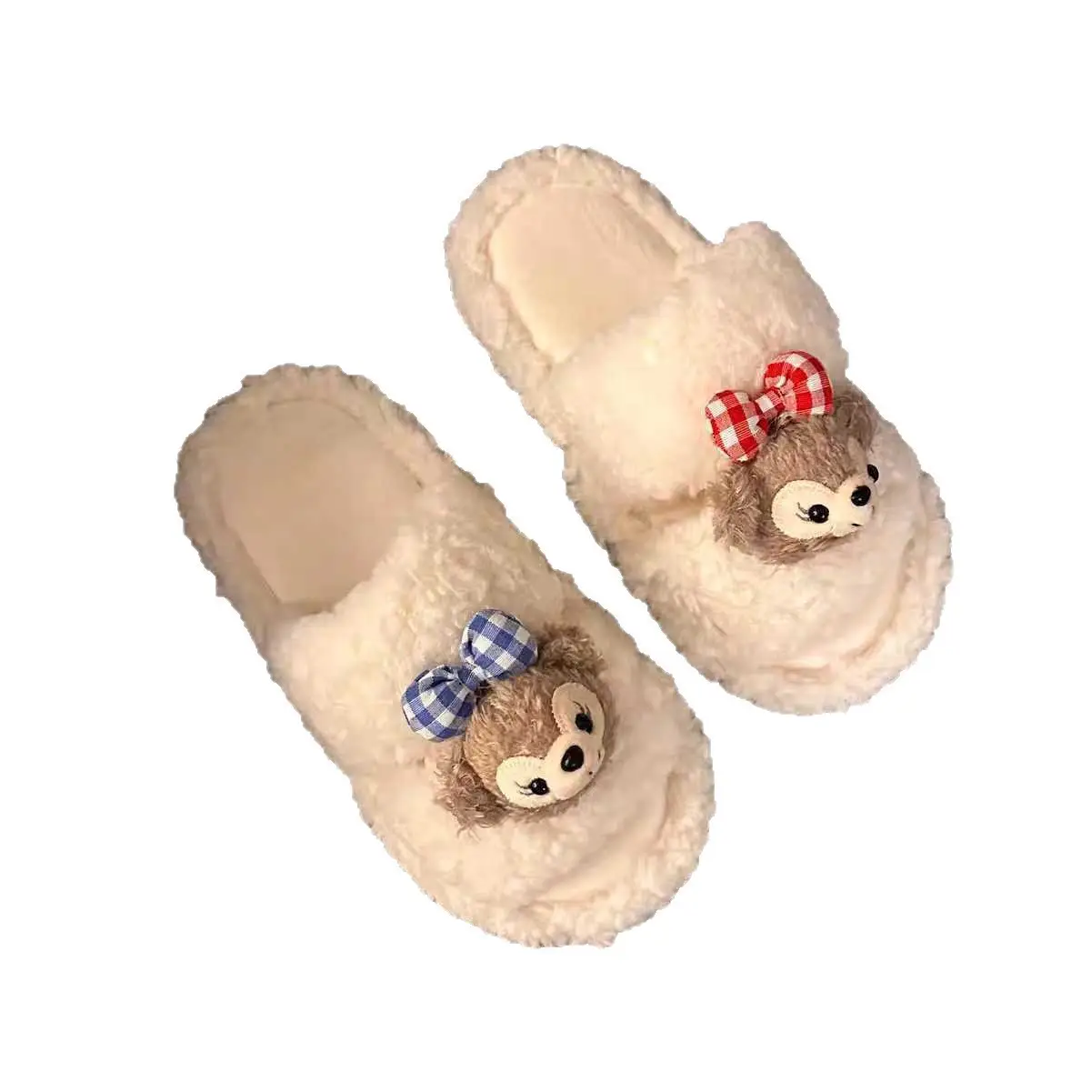 Cute Bear Cartoon Furry Cotton Slippers Women