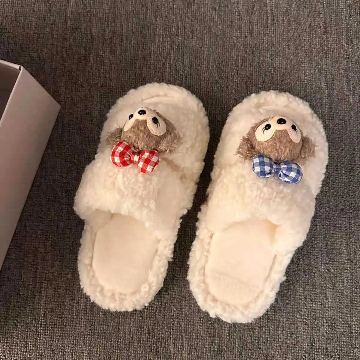 Cute Bear Cartoon Furry Cotton Slippers Women — feature 16