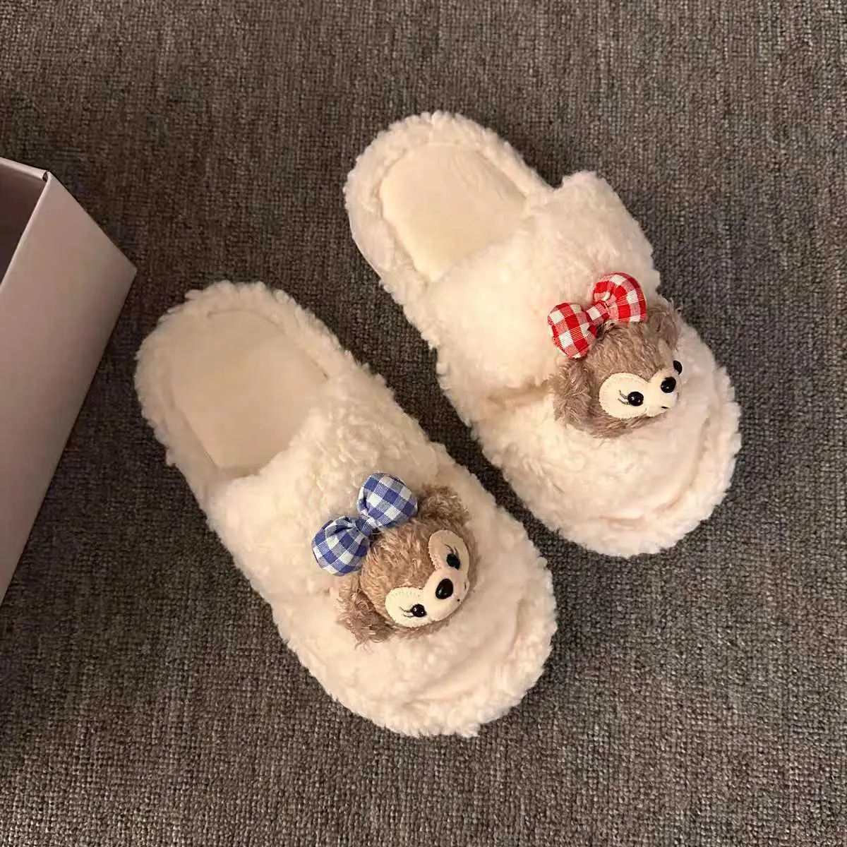 Cute Bear Cartoon Furry Cotton Slippers Women — feature 17
