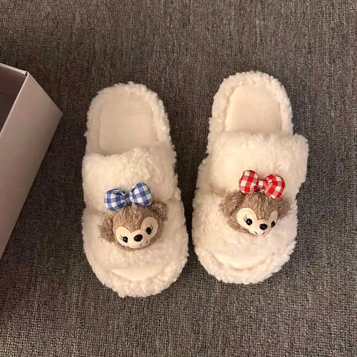 Cute Bear Cartoon Furry Cotton Slippers Women — feature 18