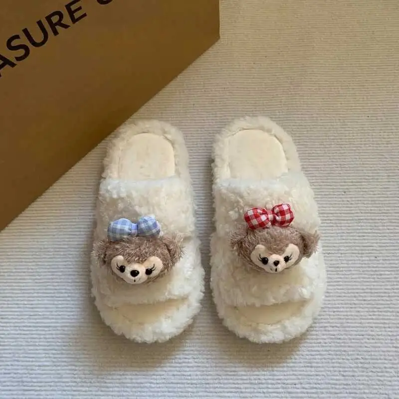 Cute Bear Cartoon Furry Cotton Slippers Women — feature 30