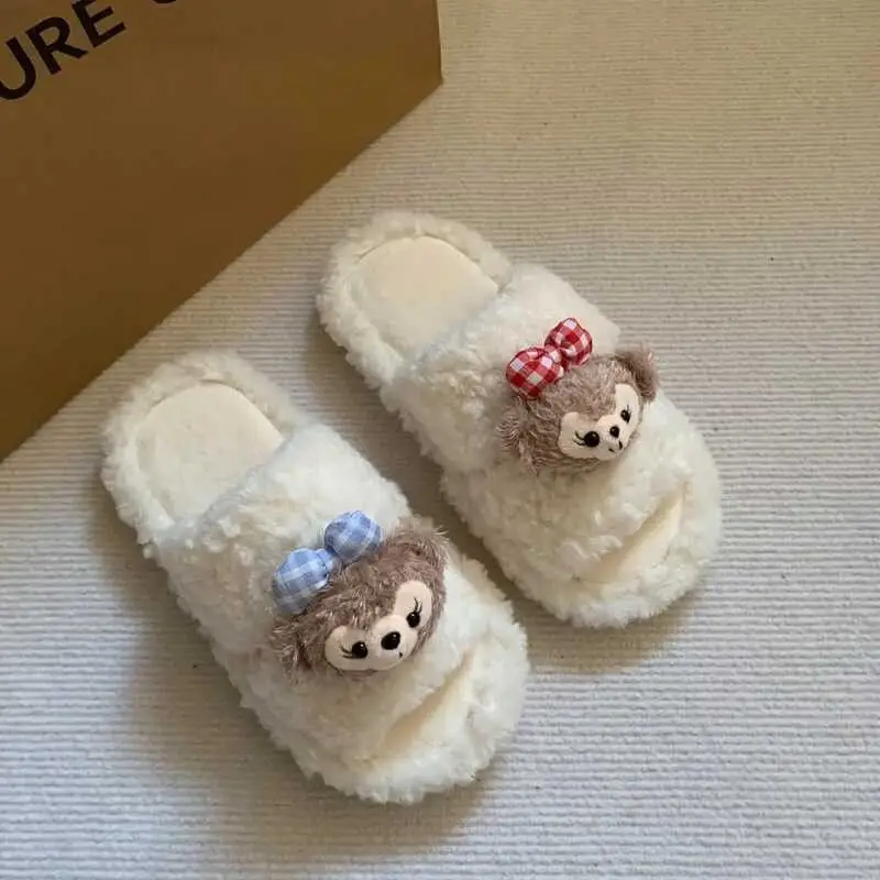Cute Bear Cartoon Furry Cotton Slippers Women — feature 31