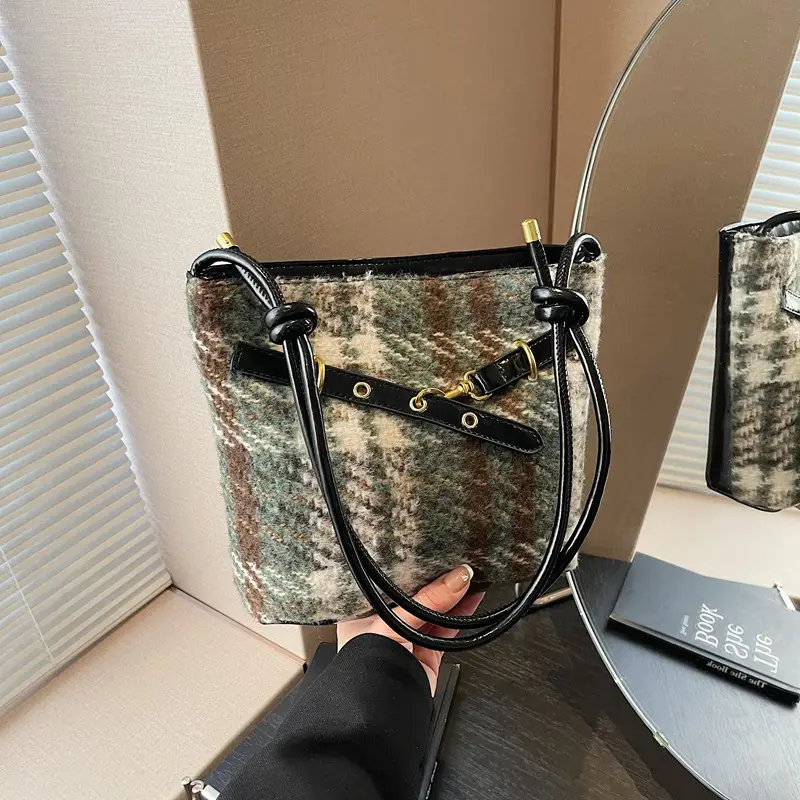 2025 Woolen Plaid Shoulder Bag for Women - Image 5