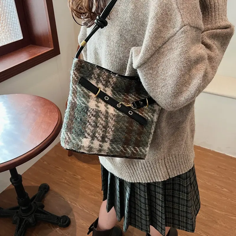 2025 Woolen Plaid Shoulder Bag for Women - Image 6