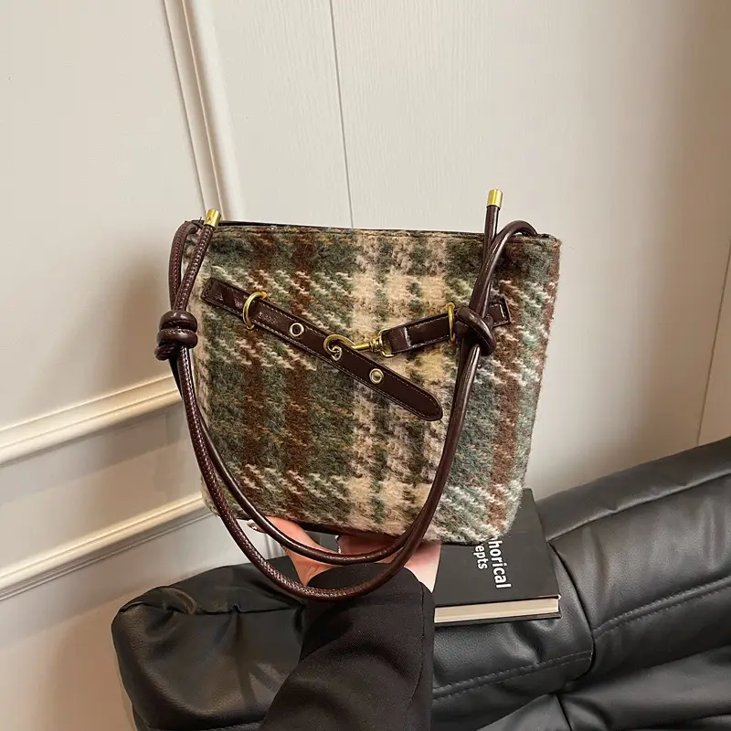 2025 Woolen Plaid Shoulder Bag for Women - Image 3