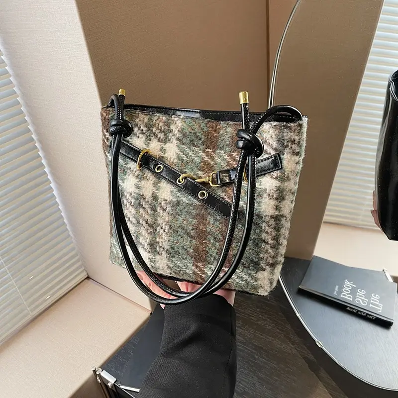 2025 Woolen Plaid Shoulder Bag for Women - Image 4