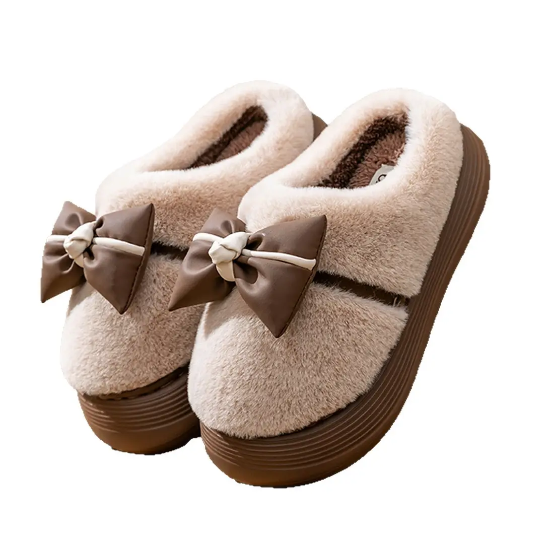Women's Thick-Soled Cotton Slippers for Indoor Use, Cartoon Cute Bow Slippers, Winter Bag Heels, Warm Home Cotton Shoes, High Heels - Image 16