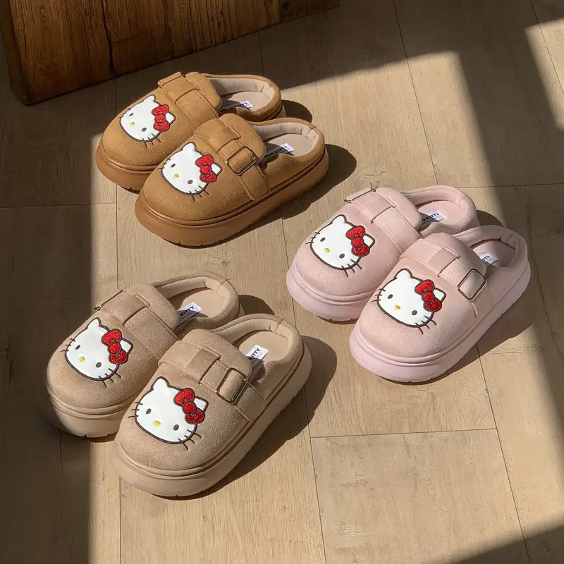 New Sanrio Hello Kitty Slippers for Women, Autumn and Winter Home Plush Warm Non-Slip Cotton Slippers - Image 6