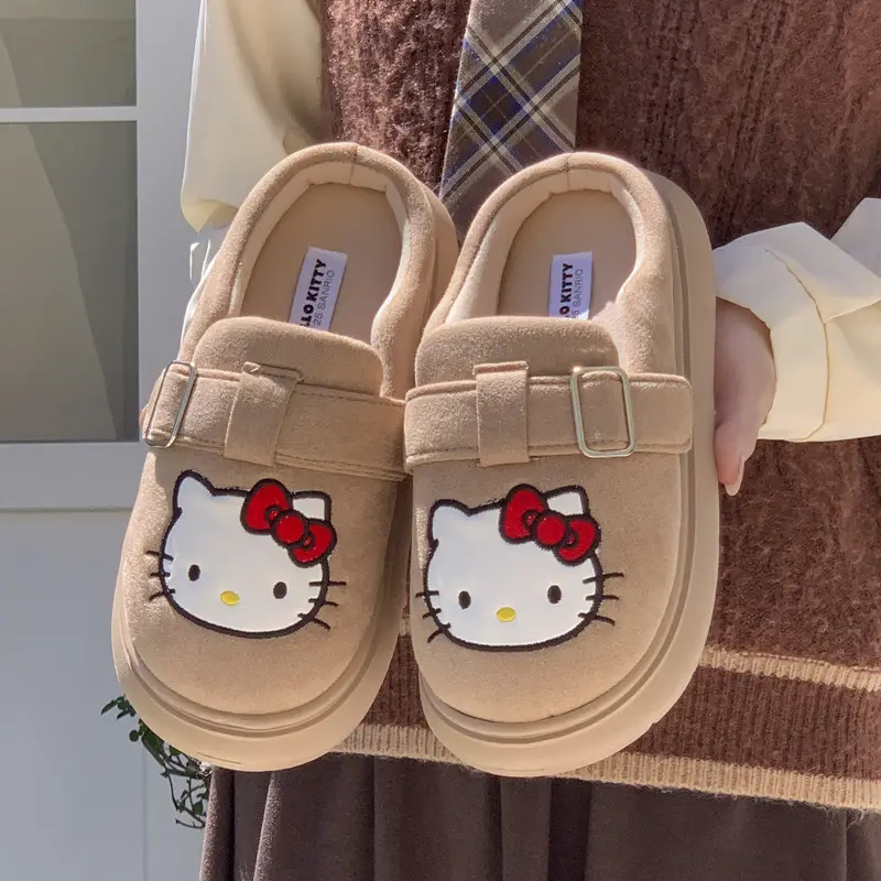 New Sanrio Hello Kitty Slippers for Women, Autumn and Winter Home Plush Warm Non-Slip Cotton Slippers - Image 2