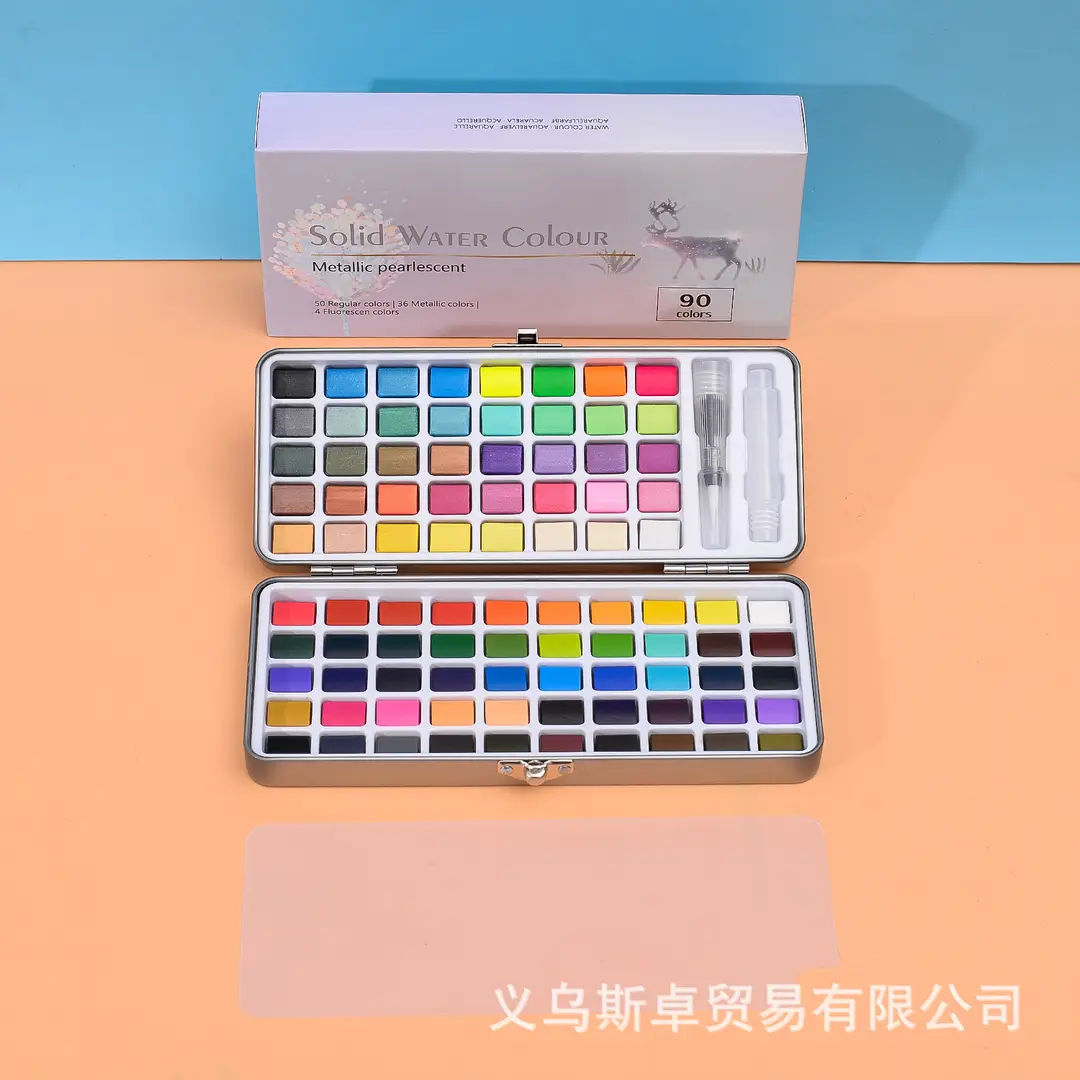 50 90 100 Colors Cross-Border Solid Watercolor Paint Set Portable Watercolor for Beginners and Students