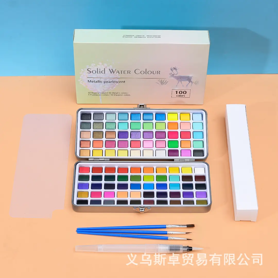 50 90 100 Colors Cross-Border Solid Watercolor Paint Set Portable Watercolor for Beginners and Students