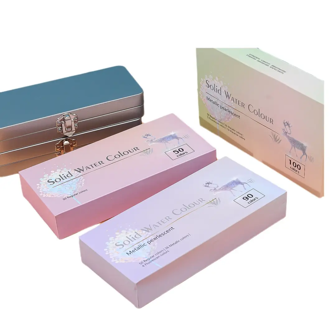 50 90 100 Colors Cross-Border Solid Watercolor Paint Set Portable Watercolor for Beginners and Students