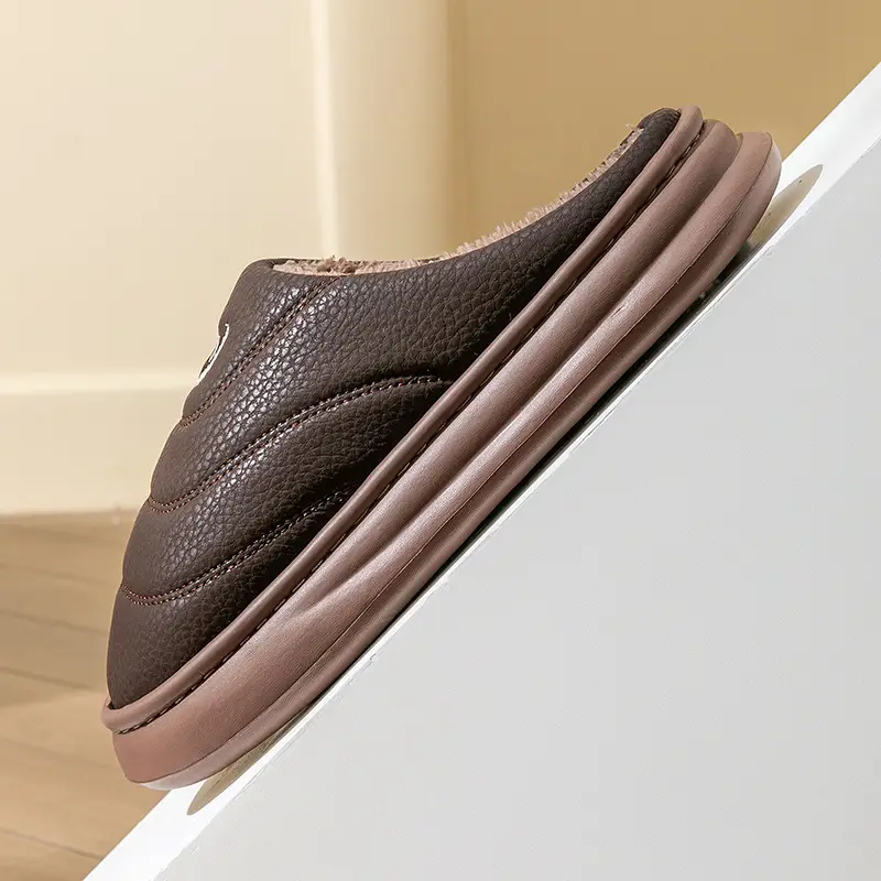 Large Size Cotton Slippers for Men Winter 2026 New Indoor Home Non-Slip Thick-Soled Pu Waterproof Warm Plush Slippers