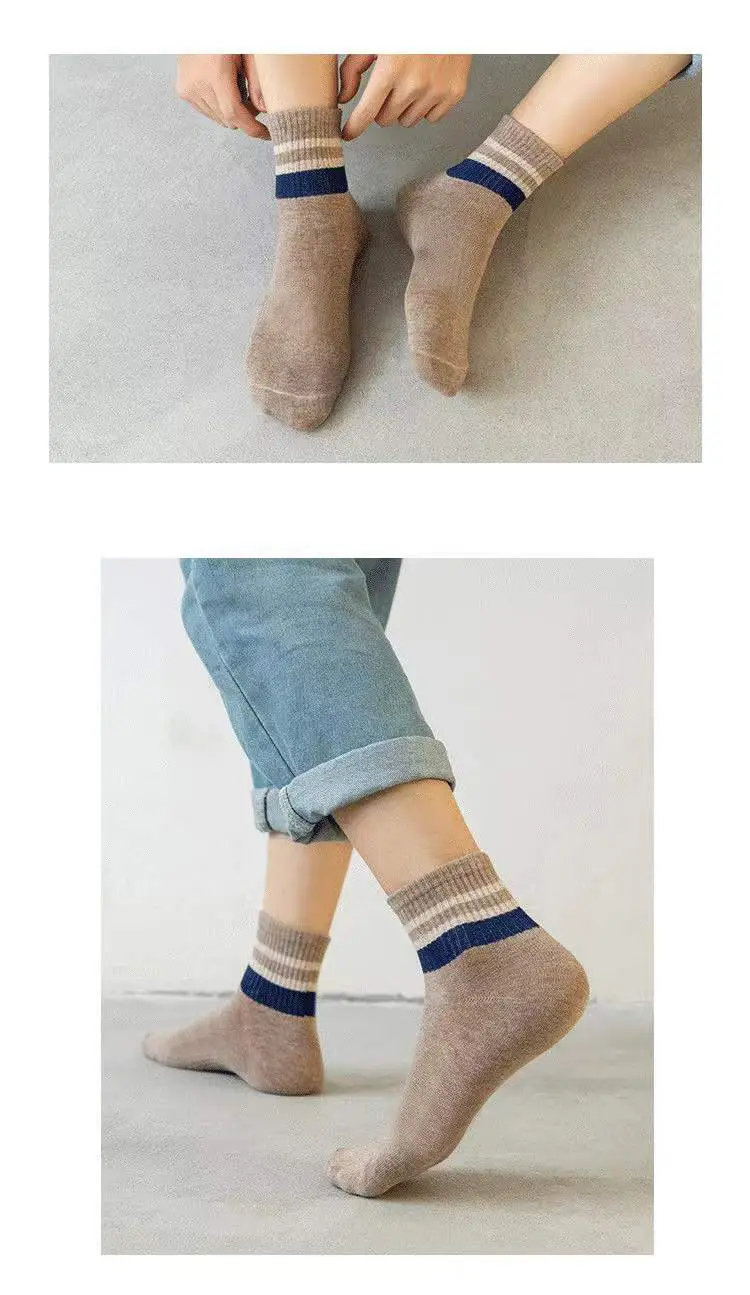 Men's Socks for Autumn and Winter, Warm Mid-Calf Socks, Retro Two-Bar Sports Socks, Sweat-Absorbent and Breathable, Trendy Men's Socks — feature 8