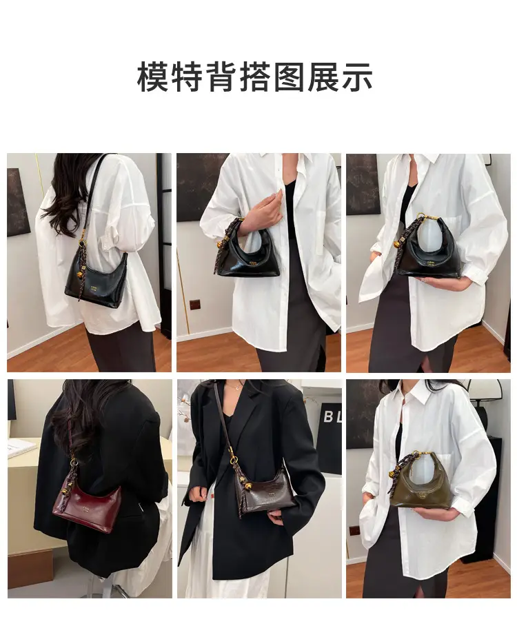 Black Leather Shoulder Bag with Gold Plated Handles — feature 8