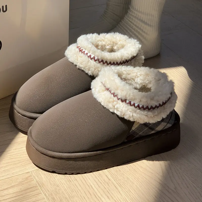 New Cotton Slippers for Autumn and Winter Women's Warm and Fashionable Winter Comfortable Thick-Soled Toe-Cap Cotton Shoes for Home Internet Celebrity Snow Boots - Image 2