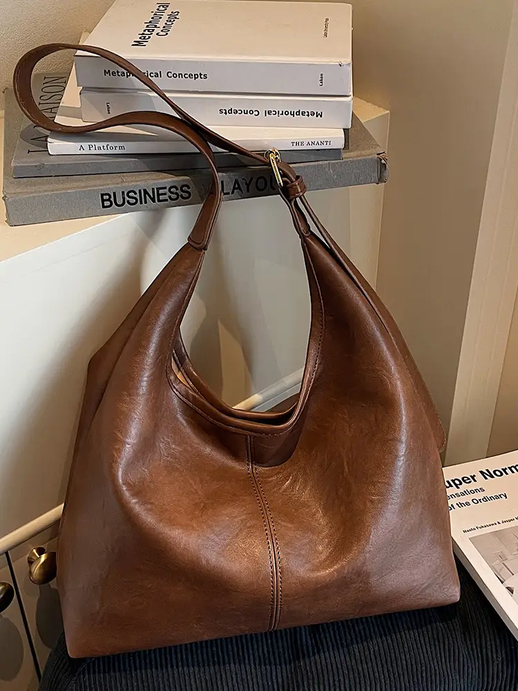 Brown Leather Large Capacity Shoulder Bag for Women - Image 5