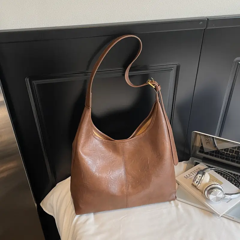 Brown Leather Large Capacity Shoulder Bag for Women — feature 24