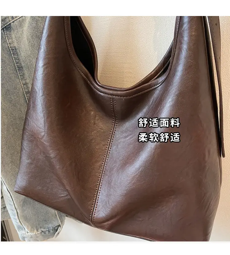 Brown Leather Large Capacity Shoulder Bag for Women — feature 8