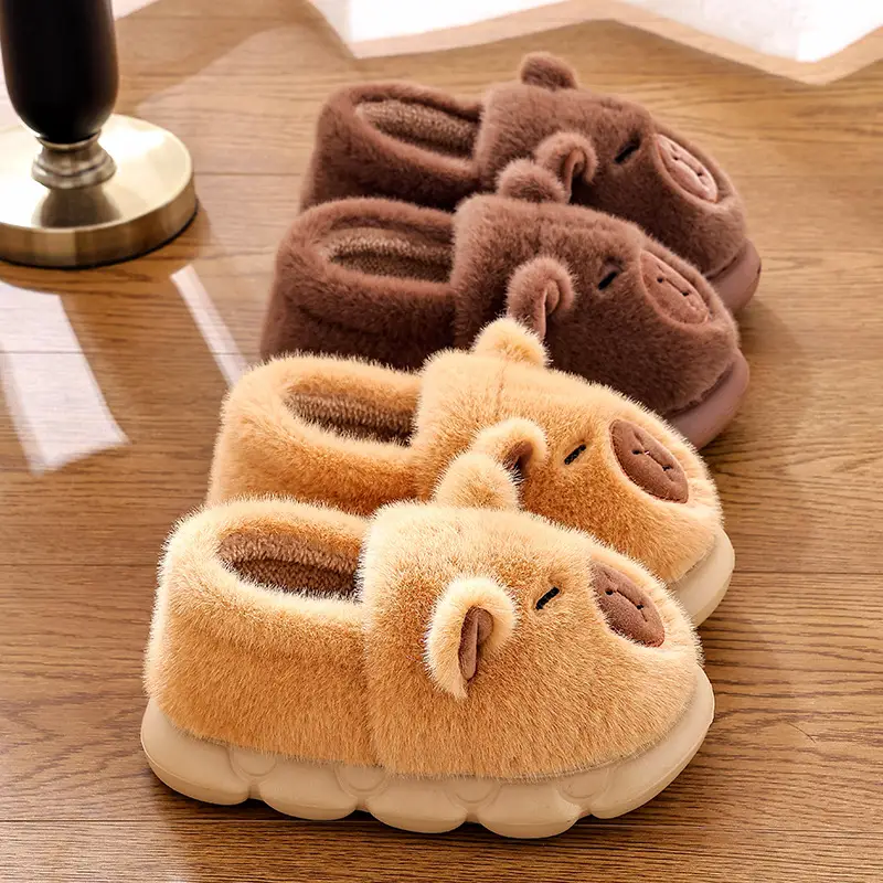 2025 New Kapibara Cotton Slippers, Winter Warm Plus Plush Anti-Slip, Parent-Child Bag-Heeled Cotton Shoes - Image 7