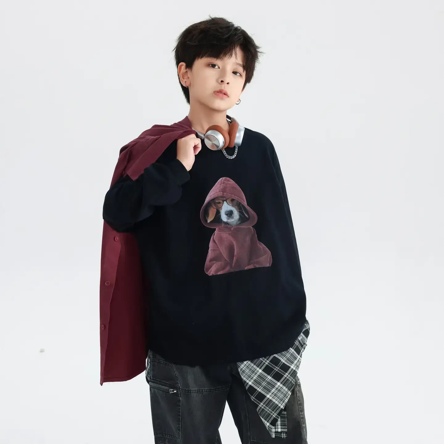 Boys' 2026 Korean Style Cool T-Shirt Black with Graphic Print - Image 5