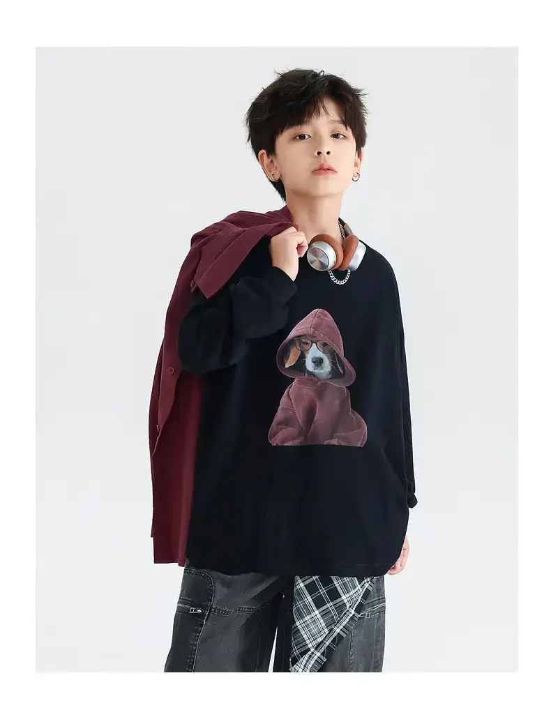 Boys' 2026 Korean Style Cool T-Shirt Black with Graphic Print — feature 27