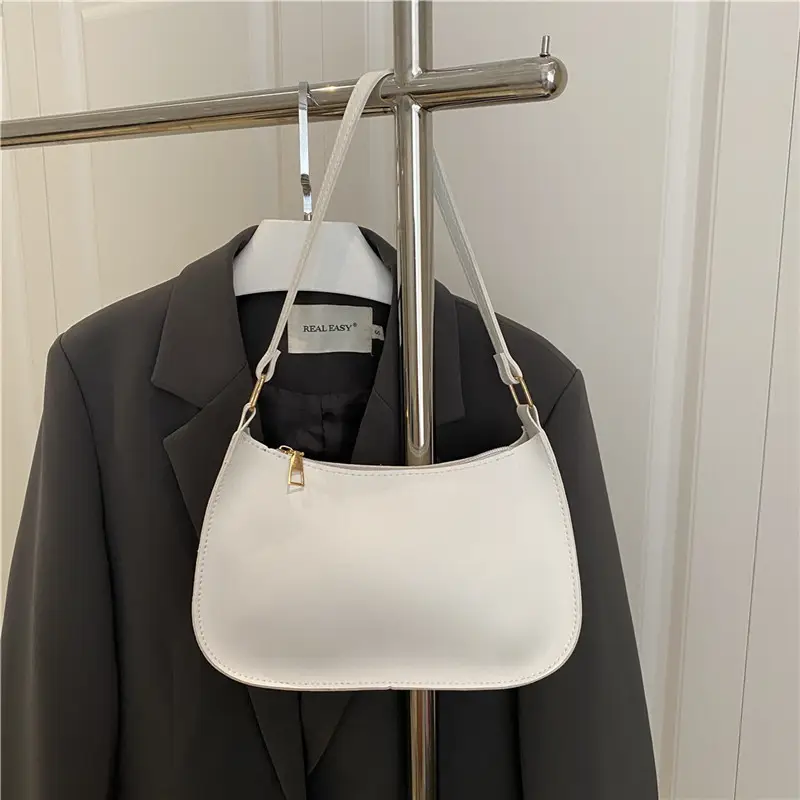 White Textured Armpit Bag for Women - Image 3