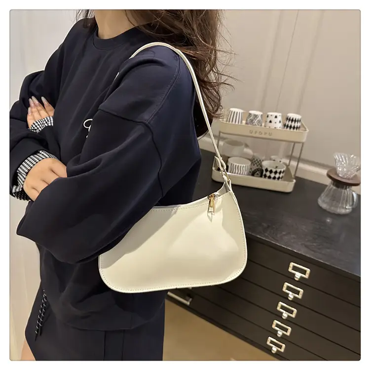 White Textured Armpit Bag for Women — feature 13