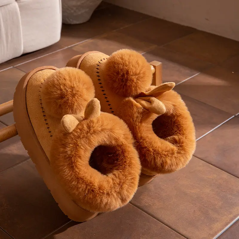 Little Ears Cotton Slippers for Women Winter Cute Bag Heel Warm Home Indoor Non-Slip Plush Autumn and Winter Thick-Soled Cotton Shoes - Image 6