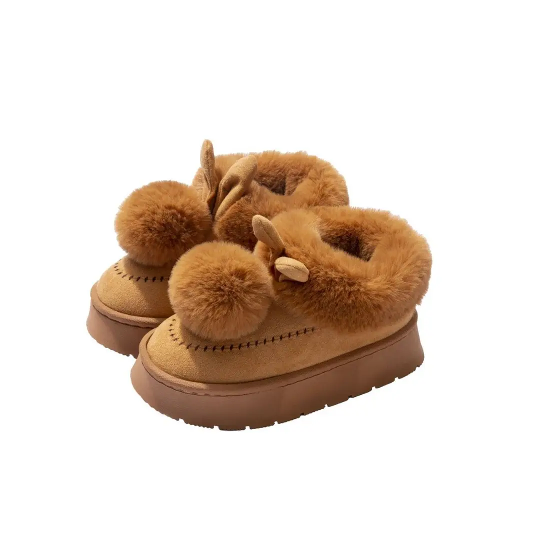 Little Ears Cotton Slippers for Women Winter Cute Bag Heel Warm Home Indoor Non-Slip Plush Autumn and Winter Thick-Soled Cotton Shoes - Image 8