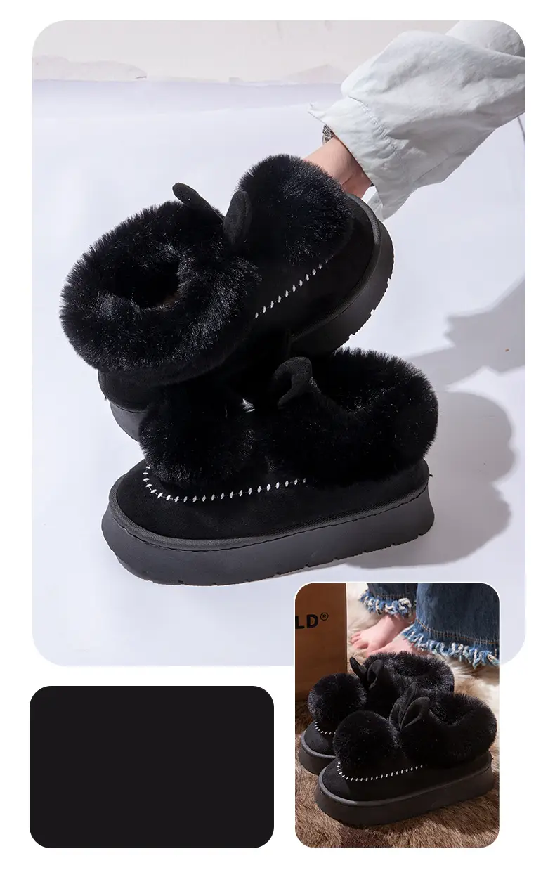 Little Ears Cotton Slippers for Women Winter Cute Bag Heel Warm Home Indoor Non-Slip Plush Autumn and Winter Thick-Soled Cotton Shoes — feature 10