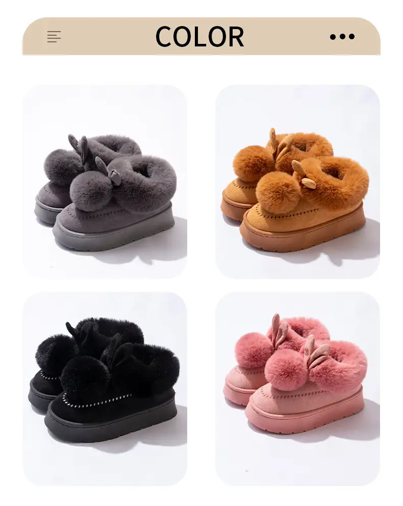 Little Ears Cotton Slippers for Women Winter Cute Bag Heel Warm Home Indoor Non-Slip Plush Autumn and Winter Thick-Soled Cotton Shoes — feature 7