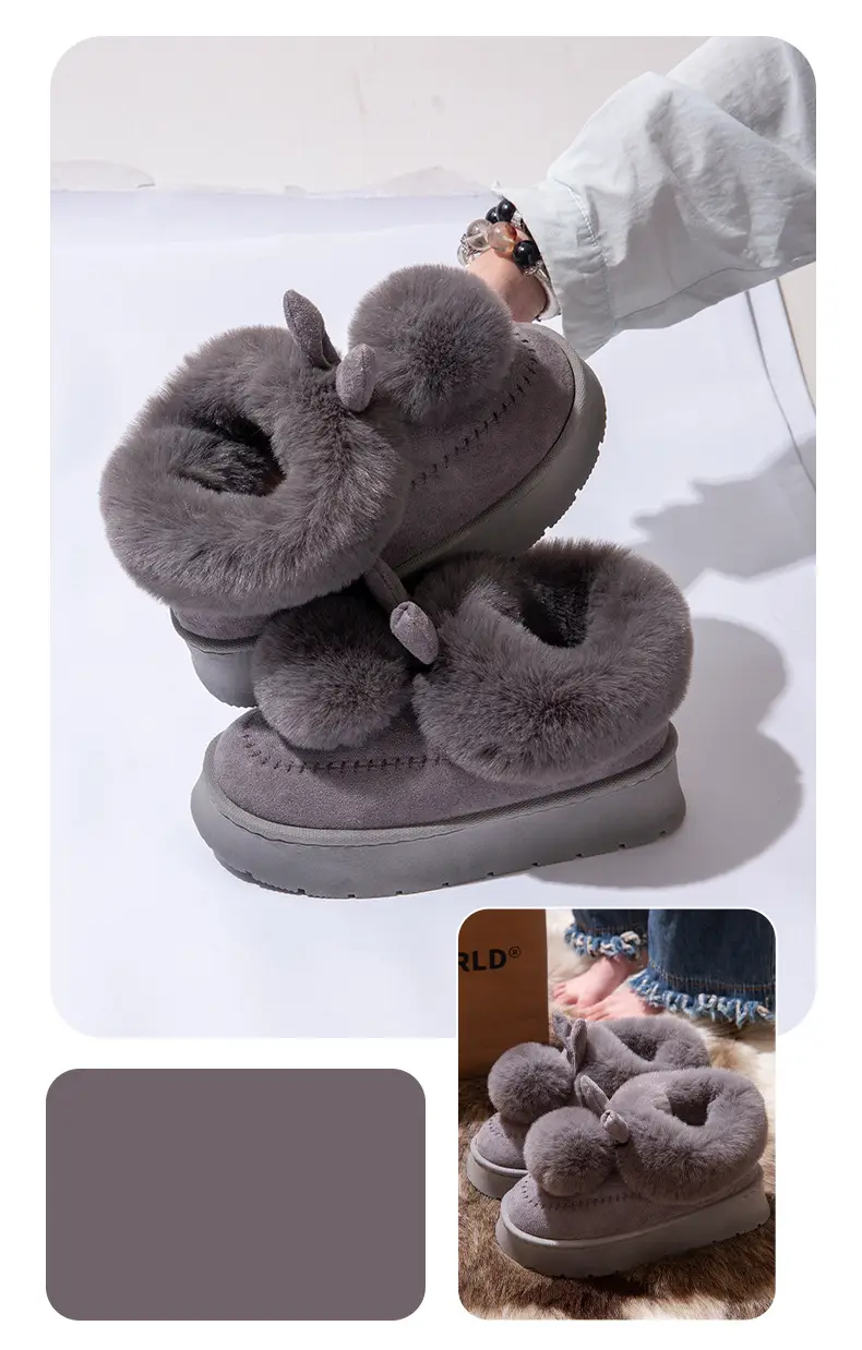 Little Ears Cotton Slippers for Women Winter Cute Bag Heel Warm Home Indoor Non-Slip Plush Autumn and Winter Thick-Soled Cotton Shoes — feature 8