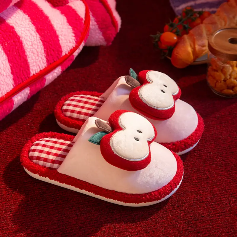 Cartoon Apple Cotton Slippers Women's Winter Warm Home Stuffed Slippers Can Be Worn Outside Non-Slip Plus Plush Slippers - Image 6