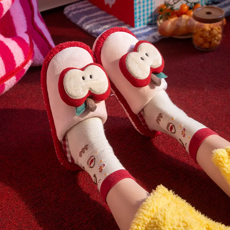 Cartoon Apple Cotton Slippers Women's Winter Warm Home Stuffed Slippers Can Be Worn Outside Non-Slip Plus Plush Slippers - Image 7