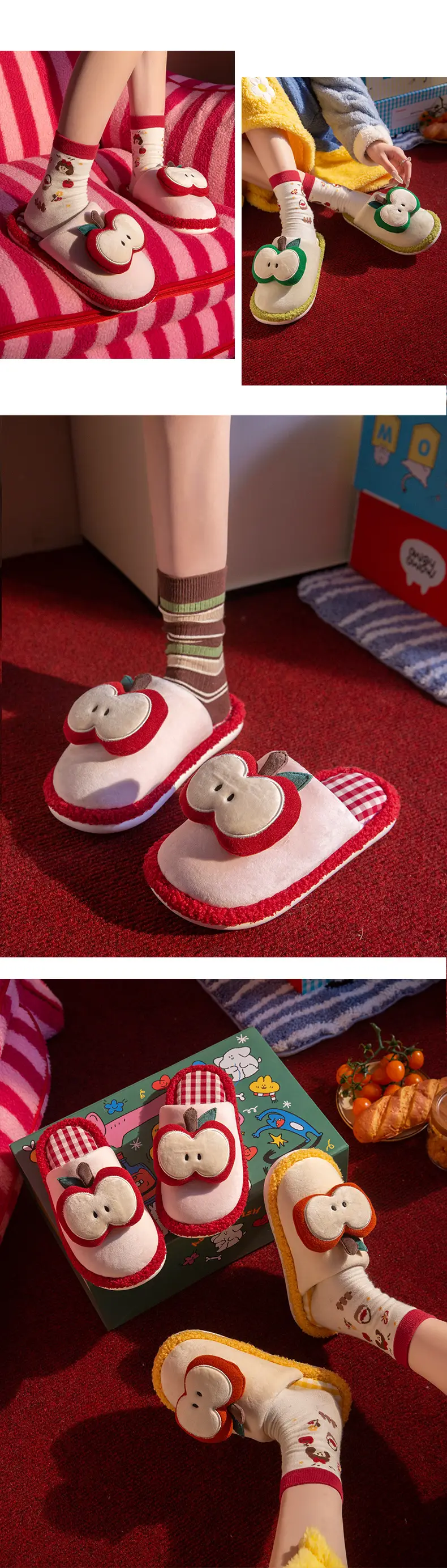 Cartoon Apple Cotton Slippers Women's Winter Warm Home Stuffed Slippers Can Be Worn Outside Non-Slip Plus Plush Slippers — feature 7