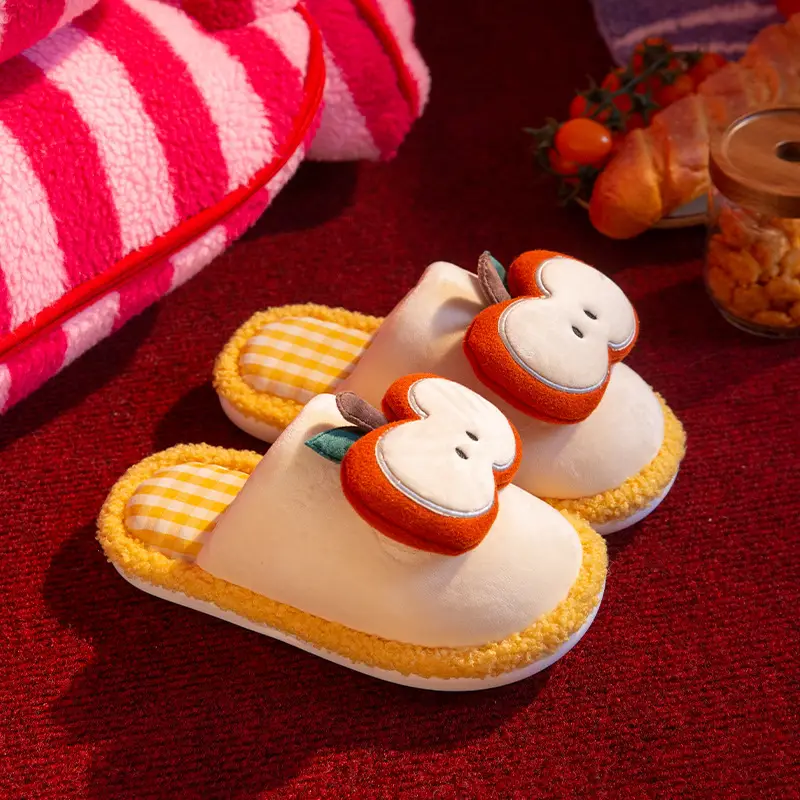 Cartoon Apple Cotton Slippers Women's Winter Warm Home Stuffed Slippers Can Be Worn Outside Non-Slip Plus Plush Slippers - Image 2