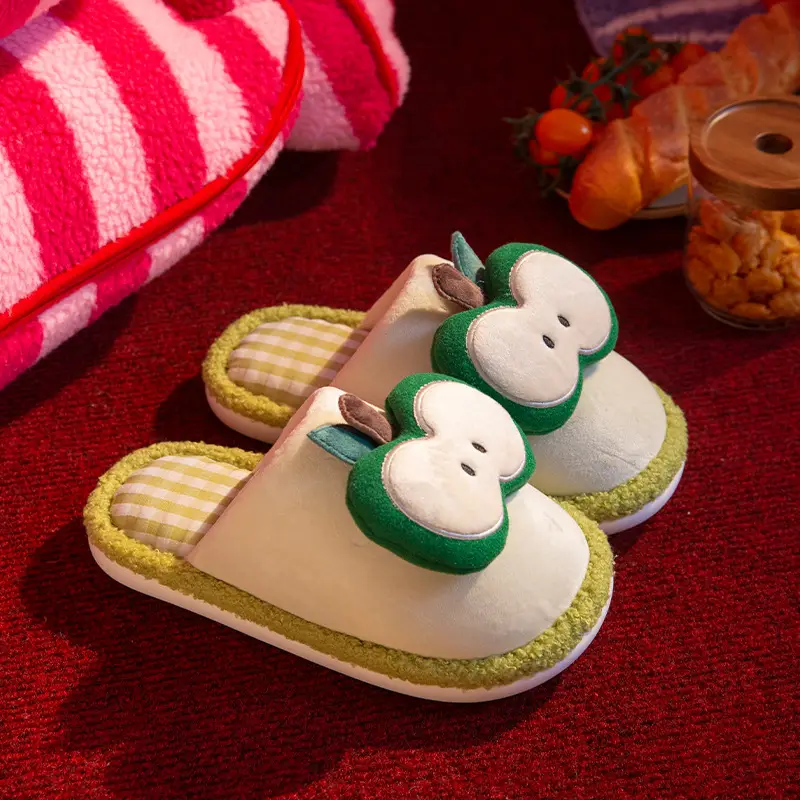 Cartoon Apple Cotton Slippers Women's Winter Warm Home Stuffed Slippers Can Be Worn Outside Non-Slip Plus Plush Slippers - Image 4