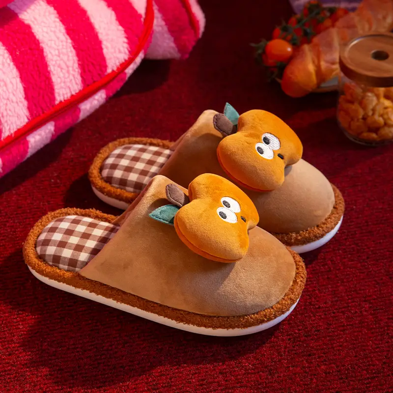 Cartoon Apple Cotton Slippers Women's Winter Warm Home Stuffed Slippers Can Be Worn Outside Non-Slip Plus Plush Slippers - Image 5