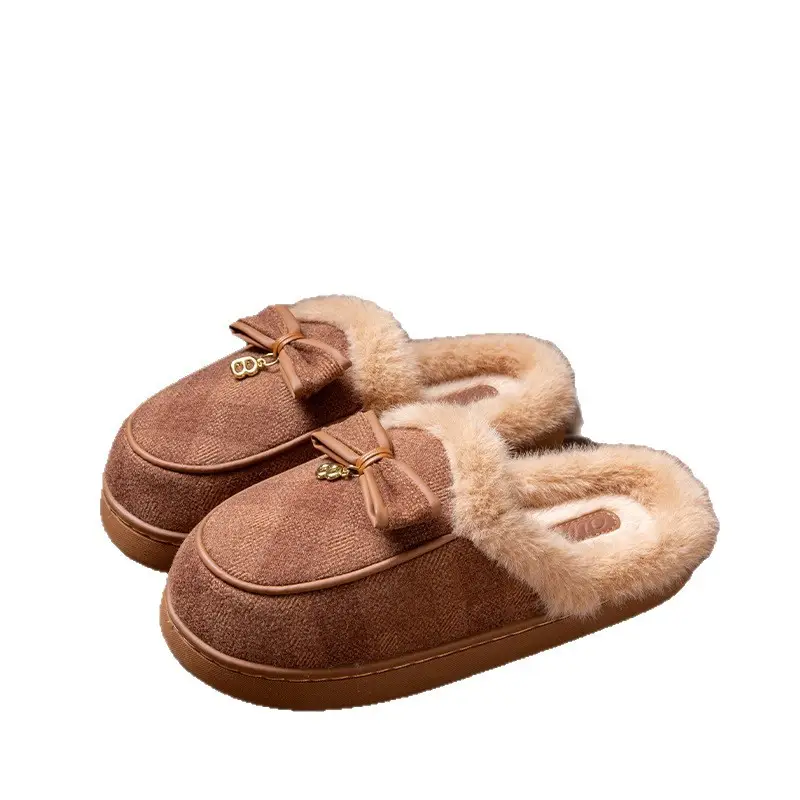Thick-Soled Cotton Slippers for Women Winter 2025 New Indoor Home Non-Slip Warm Bow Plush Slippers for Women Winter - Image 8