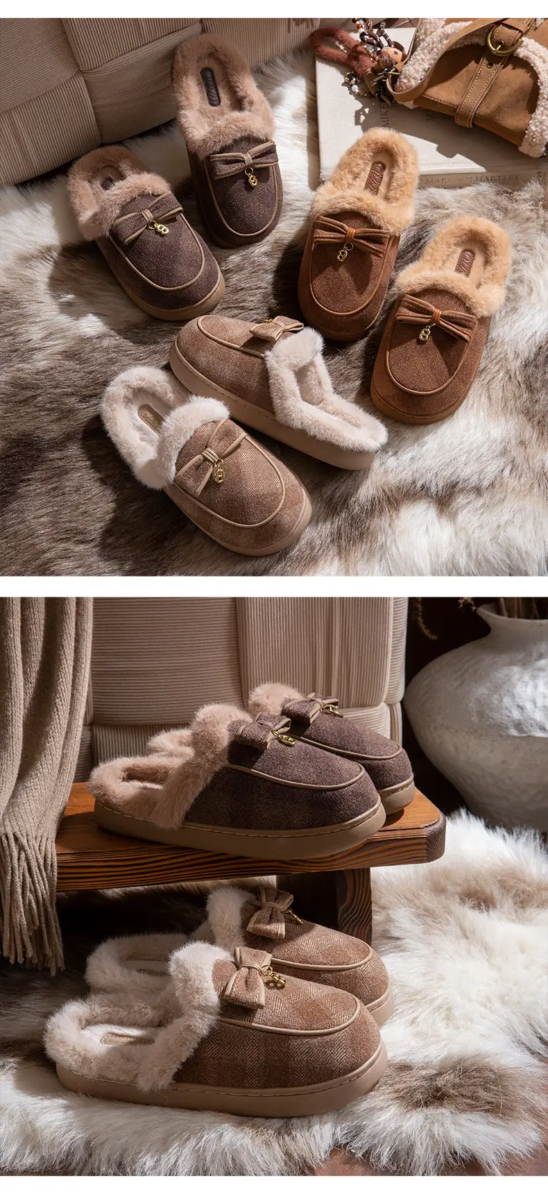 Thick-Soled Cotton Slippers for Women Winter 2025 New Indoor Home Non-Slip Warm Bow Plush Slippers for Women Winter — feature 10
