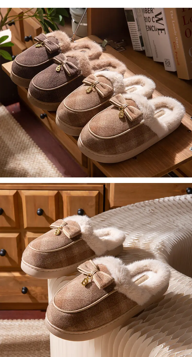 Thick-Soled Cotton Slippers for Women Winter 2025 New Indoor Home Non-Slip Warm Bow Plush Slippers for Women Winter — feature 11